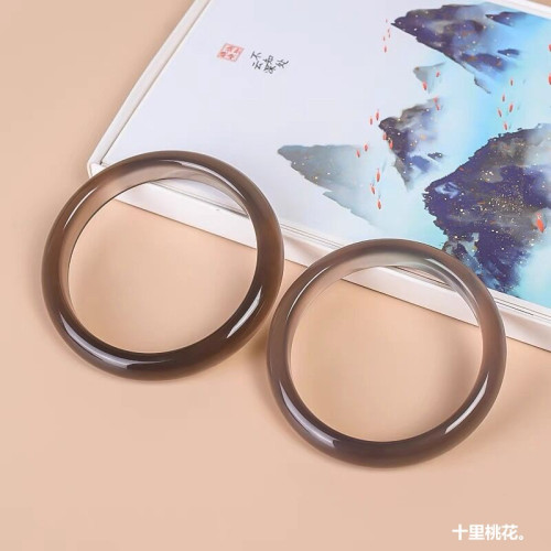 菸灰色瑪瑙手鐲玉髓正圈漢服飾品天然冰種瑪瑙手鐲女玉鐲窄條高冰