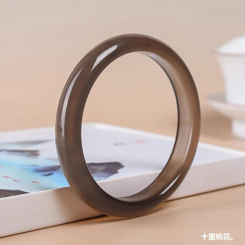 菸灰色瑪瑙手鐲玉髓正圈漢服飾品天然冰種瑪瑙手鐲女玉鐲窄條高冰