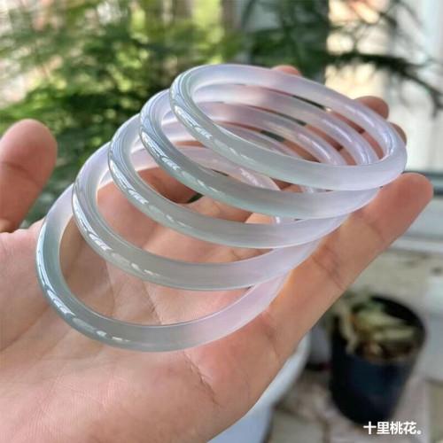 半山半水油青色漸變玉髓手鐲少女款細圓條美人叮噹鐲瑪瑙鐲子淺釉