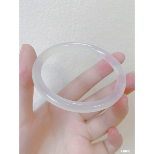 天然冰種白瑪瑙手鐲女白月光美人鐲細圓條荔枝凍白玉髓叮噹鐲正品
