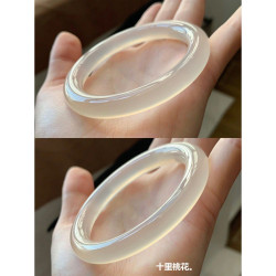 高冰瑪瑙手鐲女天然白冰玉髓鐲子卡8m冰種白月光荔枝凍細圓條玉鐲