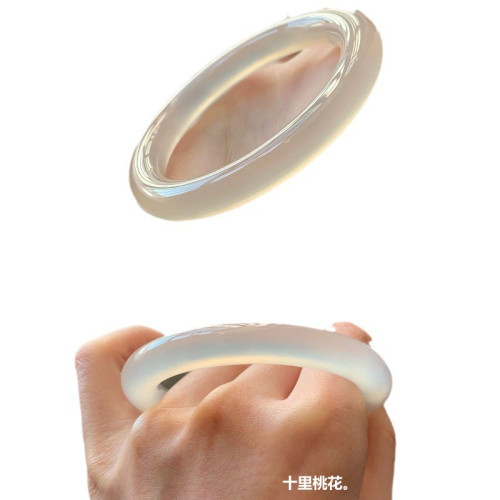 高冰瑪瑙手鐲女天然白冰玉髓鐲子卡8m冰種白月光荔枝凍細圓條玉鐲