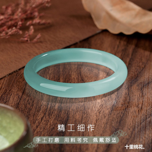 天然青遠山黛油青瑪瑙半山半水美人條手鐲叮噹鐲女士清新雅致手鐲