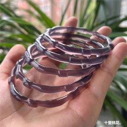 菸竹節手鐲女款瑪瑙帝王細圓條紫細冰紫玉髓手鐲紫灰竹子瑪瑙手鐲