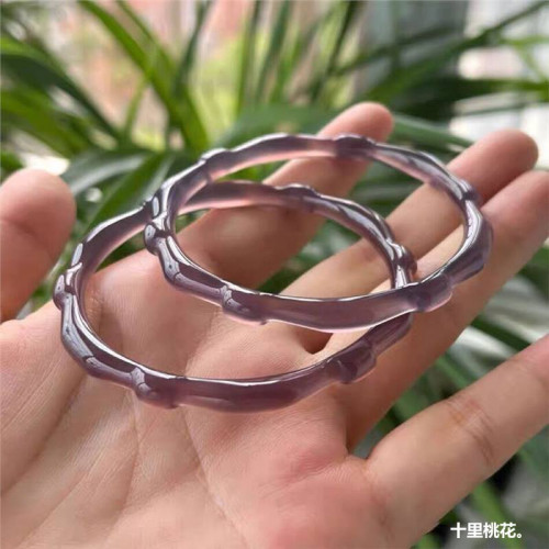 菸竹節手鐲女款瑪瑙帝王細圓條紫細冰紫玉髓手鐲紫灰竹子瑪瑙手鐲