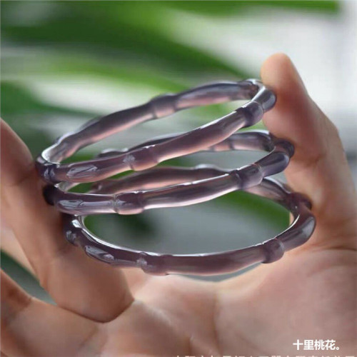 菸竹節手鐲女款瑪瑙帝王細圓條紫細冰紫玉髓手鐲紫灰竹子瑪瑙手鐲