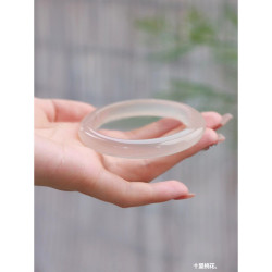 冰透飄花扁圓條白玉髓瑪瑙手鐲白月光瑪瑙手鐲女年輕款荔枝凍冰種