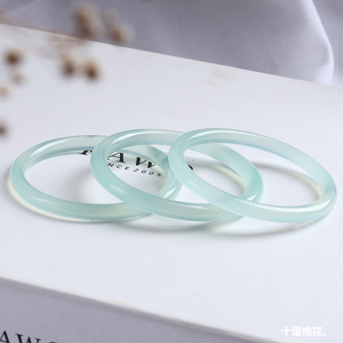 天然冰種天青凍冰晴綠玉髓手鐲女細圓條叮噹鐲翡翠色瑪瑙玉鐲美人