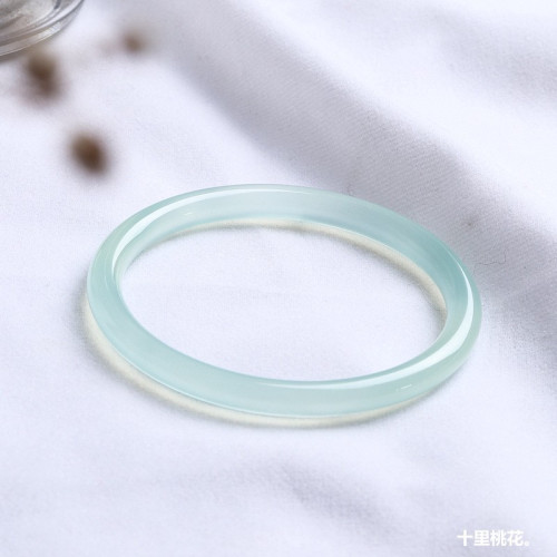 天然冰種天青凍冰晴綠玉髓手鐲女細圓條叮噹鐲翡翠色瑪瑙玉鐲美人