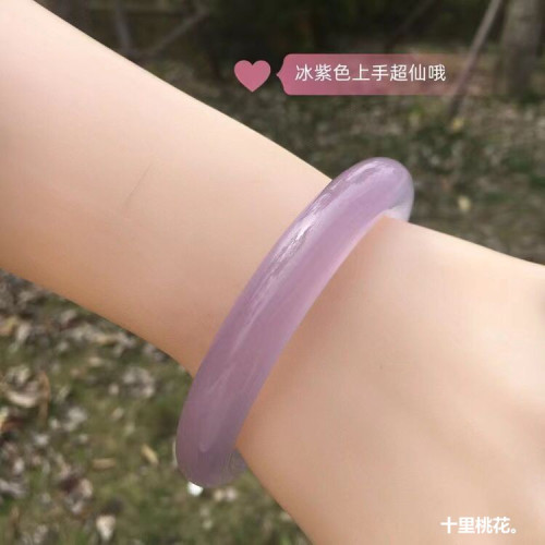 高冰紫羅蘭玉髓胖圓條手鐲瑪瑙紫羅蘭色時尚玉石女款鐲子首飾批髮