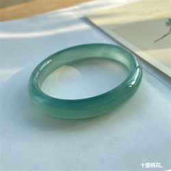 清新扁條鐲子瑪瑙手鐲油青色正圈女天然玉鐲瑪瑙青綠文藝青色甜美