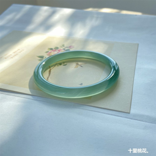 清新扁條鐲子瑪瑙手鐲油青色正圈女天然玉鐲瑪瑙青綠文藝青色甜美