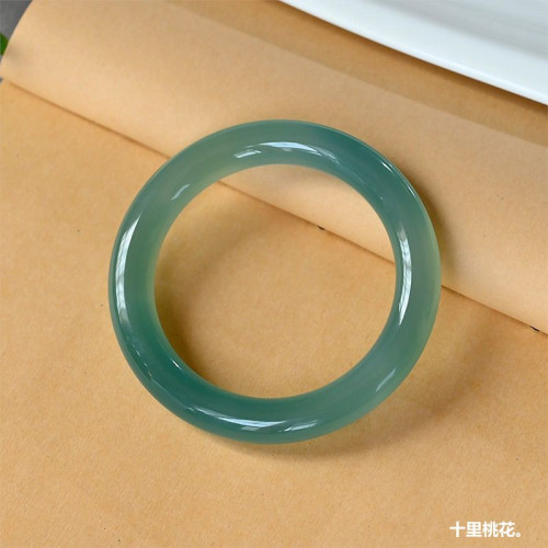 冰種老藍水瑪瑙手鐲少女款遠山黛玉髓手鐲圓條油青色瑪瑙鐲子天然