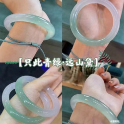 冰種油青色玉髓手鐲冰透衹此青綠瑪瑙玉鐲半山半水胖圓條玉髓手鐲
