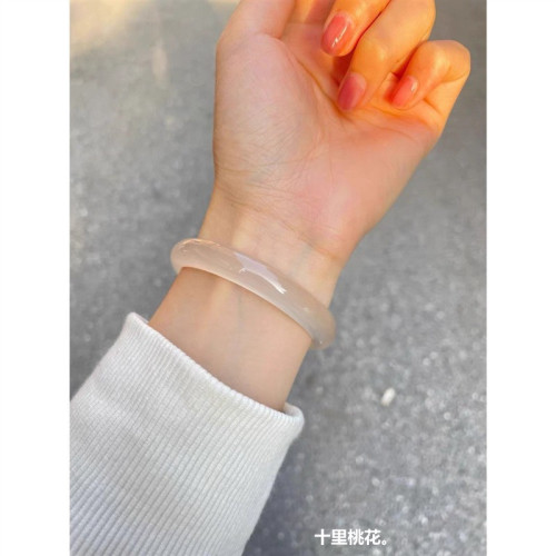 天然瑪瑙手鐲馬料玉髓冰種瑪瑙鐲子女款白月光白冰荔枝凍高冰小衆