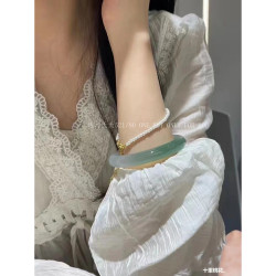 遠山黛玉髓手鐲女天然瑪瑙胖圓條半山半水玉鐲藍水綠復古玉髓手鐲