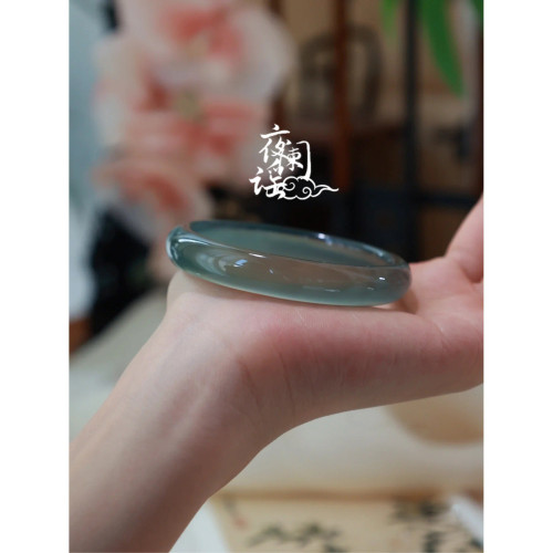 天然瑪瑙手鐲冰種庫裡藍手鐲冰透天青凍玉石女款輕奢招財玉鐲玉髓