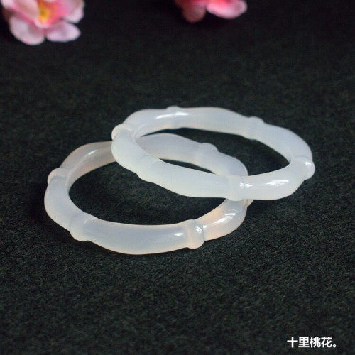 天然巴西白冰種瑪瑙手鐲少女款玉髓手鐲復古圓條竹節女款手飾送禮
