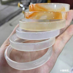 公主鐲方鐲馬料灰白高冰玉髓手鐲蜜糖色瑪瑙鐲子少女款毛坯鐲送禮