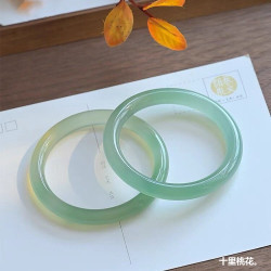冰底玉髓手鐲油青色瑪瑙鐲子圓條復古藍水玉鐲水晶女朋友生日禮物