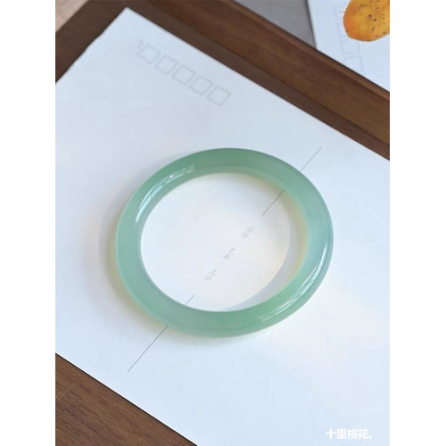 冰底玉髓手鐲油青色瑪瑙鐲子圓條復古藍水玉鐲水晶女朋友生日禮物