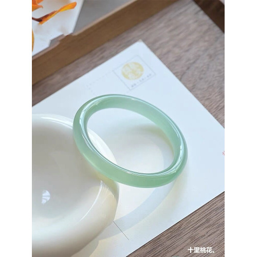 冰底玉髓手鐲油青色瑪瑙鐲子圓條復古藍水玉鐲水晶女朋友生日禮物