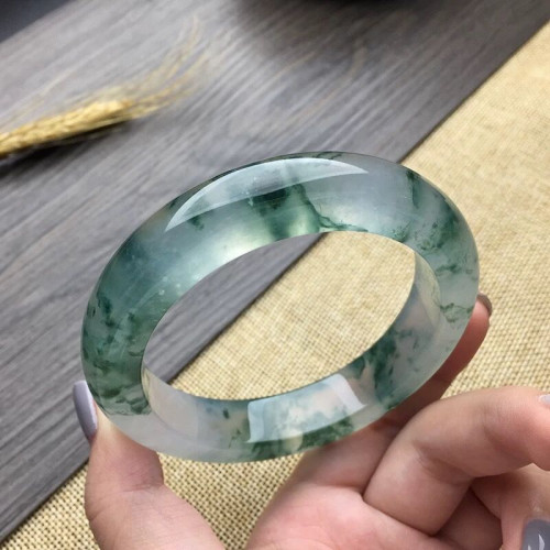 天然緬甸老坑翡翠手鐲冰種飄花貴妃天山翠手鐲綠色寬條玉鐲子送禮