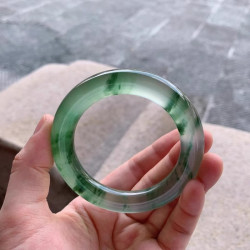 緬甸天然高冰種陽綠翡翠手鐲圓條少女款飄花冰透玉鐲子女吊墜正品