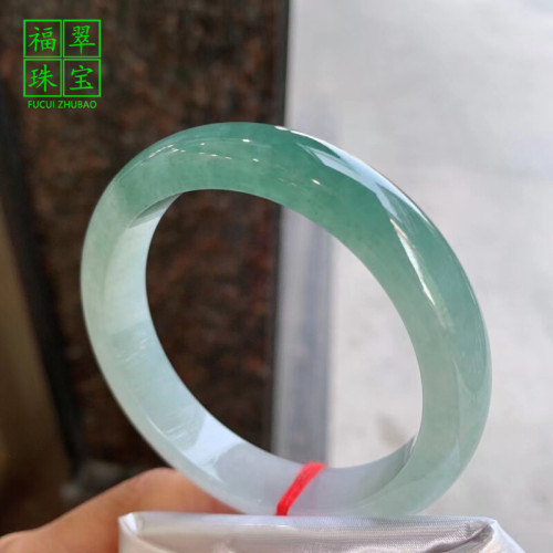 緬甸老坑翡翠冰種圓條手鐲玉鐲子晴水油青飄花福鐲玉石鐲子少女款