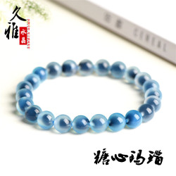 久雅珠寶 天然糖心瑪瑙手鏈 藍色 黃色瑪瑙圓珠手串 廠家直銷