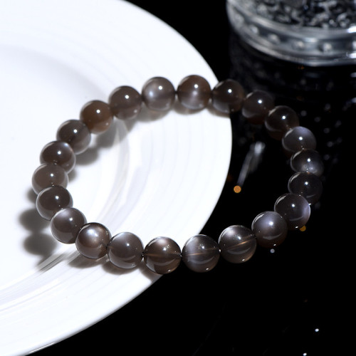 久雅水晶  天然7A級黑月光圓珠手串  黑色月光石散珠手鏈  批髮