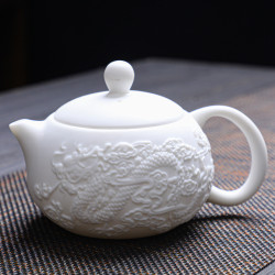 手作羊脂玉鳳鳴壺白瓷西施壺龍鳳呈祥浮雕茶壺陶瓷茶具禮品會鳳鳴