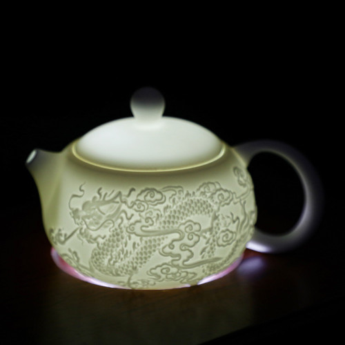 手作羊脂玉鳳鳴壺白瓷西施壺龍鳳呈祥浮雕茶壺陶瓷茶具禮品會鳳鳴