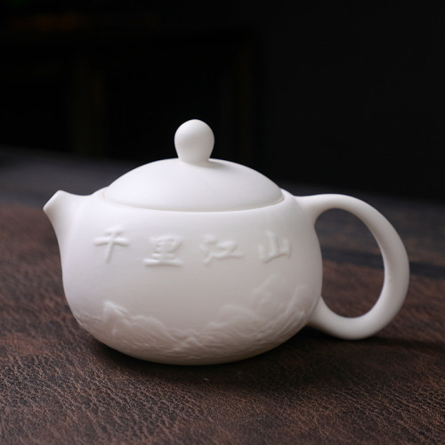 手作羊脂玉鳳鳴壺白瓷西施壺龍鳳呈祥浮雕茶壺陶瓷茶具禮品會鳳鳴