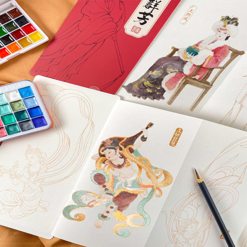 飛樂鳥白描畫稿水彩禮盒套裝花卉人物毛筆臨摹紅樓國畫工筆畫底稿