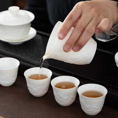 德化素燒羊脂玉茶具套裝全套蓋碗千裡江山茶具功夫茶具主人盃