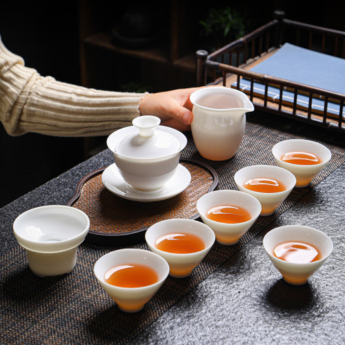 德化白瓷茶具套裝禮品中式簡約羊脂玉瓷功夫茶具套組送禮可印LOGO