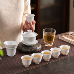 德化羊脂玉白瓷整套功夫茶具禮品蓋碗茶盃禮盒套裝商務伴手禮可lo
