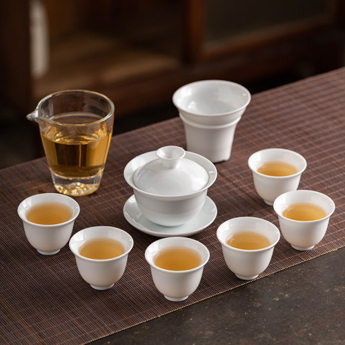 德化羊脂玉白瓷整套功夫茶具禮品蓋碗茶盃禮盒套裝商務伴手禮可lo