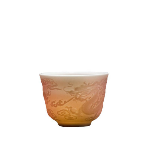 廠家直售羊脂玉浮雕陶瓷龍鳳茶盃主人盃功夫茶具品茗盃家用白瓷盃