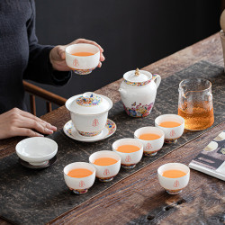宮廷風羊脂玉琺瑯彩功夫茶具德化白瓷家用茶壺茶盃整套商務禮茶具