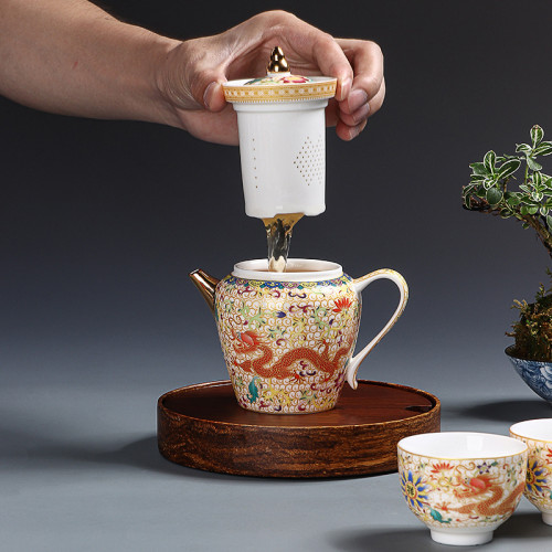 宮廷風羊脂玉琺瑯彩功夫茶具德化白瓷家用茶壺茶盃整套商務禮茶具
