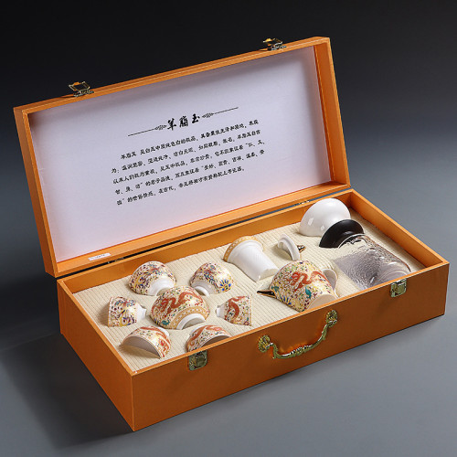 宮廷風羊脂玉琺瑯彩功夫茶具德化白瓷家用茶壺茶盃整套商務禮茶具