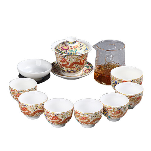 宮廷風羊脂玉琺瑯彩功夫茶具德化白瓷家用茶壺茶盃整套商務禮茶具