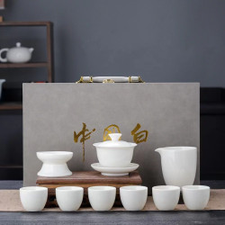 高端加厚羊脂玉白瓷茶具泡茶套裝禮盒中國白功夫茶具套組商務送禮