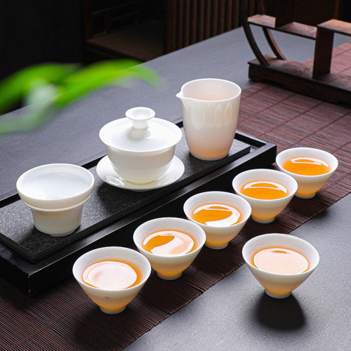高端加厚羊脂玉白瓷茶具泡茶套裝禮盒中國白功夫茶具套組商務送禮