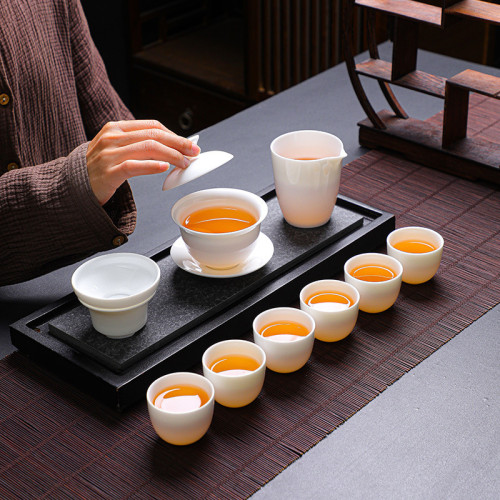 高端加厚羊脂玉白瓷茶具泡茶套裝禮盒中國白功夫茶具套組商務送禮