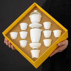 德化白瓷功夫茶具套裝全套家用辦公室陶瓷羊脂玉客厛蓋碗茶盃禮盒