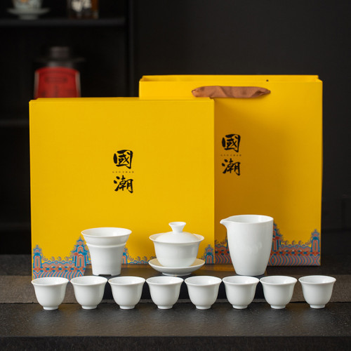 德化白瓷功夫茶具套裝全套家用辦公室陶瓷羊脂玉客厛蓋碗茶盃禮盒