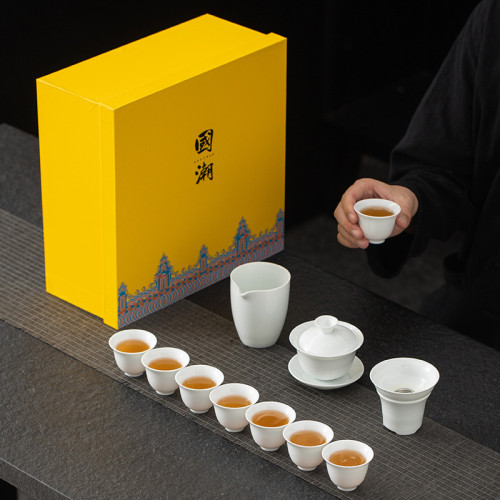 德化白瓷功夫茶具套裝全套家用辦公室陶瓷羊脂玉客厛蓋碗茶盃禮盒